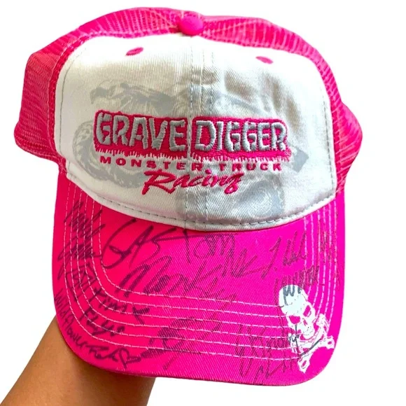 Dennis Anderson Autographed “Grave Digger” Pink Rhinestone Skull Hat Monster Jam Monster Jam | Accessories | Dennis Anderson Autographed  main image 2